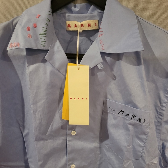 MARNI Boxy Poplin Bowling Shirt with Embroidered Logo - Picture 4 of 8